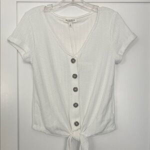 White Button-Front Tie Knot Top